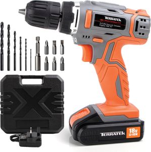 Terratek 18V Cordless Drill Set – Battery Powered Electric Driver
