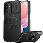 FUNMIKO for Samsung Galaxy A05S Case with Sliding Camera Lens Cover - Wireless Charging Compatible - Magnetic Kickstand - Shockproof Protective Phone Case for Men Women Girls - Black