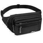 QEWORANE Fanny Pack for Men Women Waist Bag Pack,Hip Bum Bag with 5-Zipper Pockets Waterproof Fanny Pack Adjustable Strap for Sports Traveling Running Hiking (Black)