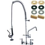 PALUKIA Commercial Faucet with Sprayer Utility Sink Faucet with Sprayer Wall Mount Faucet with Sprayer Industrial Sink Faucet with Sprayer Restaurant Faucet, 43" Height 8" Center 44" Hose 12" Spout