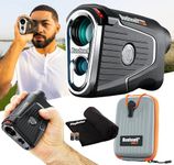 Bushnell Pro X3+ Plus Golf Laser Rangefinder Bundle - Wind Speed & Direction, Slope-Switch, BITE Magnetic Cart Mount with Premium Carrying Case, PlayBetter Microfiber Towel & Extra Battery