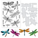 GLOBLELAND 2PCS Dragonfly Theme Clear Stamps and Die Cuts Silicone Stamps Cards and Metal Cutting Dies for Card Making and DIY Embossing Scrapbooking