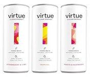 Virtue Clean Energy Mixed Pack - 12 x Yerba Mate Natural Energy Drinks - Sugar Free, Zero Calories, Vegan (12 x 250ml) [Strawberry & Lime, Tropical, Peach & Raspberry]