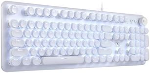 CC MALL Gaming Keyboard,Retro Punk Typewriter-Style, Blue Switches, White Backlight, USB Wired, for PC Laptop Desktop Computer, for Game and Office, Stylish White Mechanical Keyboard