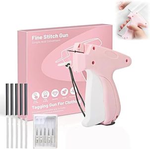 Stitch Gun for Clothes, 5 Needle Handheld Stitch Gun Quick Clothing Fixer, Mini Sewing Kit, Micro Tagging Gun, 1000 Black Fasteners & 1000 White Fasteners, for Sewing, Hemming, Quilting (Pink)