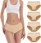 SERISIMPLE Viscose Bamboo Women Luxury Underwear Silky Comfy Ultra Soft Briefs Breathable Stretch High&Mid Waist Panties 4 pack (Mid-Skin, Small)