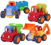 Toyshine Unbreakable Automobile Car Pack of 4 Friction Powered Cars Construction Push and Go Car Tractor, Bulldozer, Cement Mixer Truck, Dumper for 1 2 3 Year Old Boy Girl Toddler Baby Kid Gift