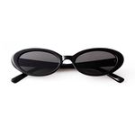 Laurinny Retro Oval Sunglasses for Women Men 90s Sunglasses Trendy Small Black Frame Skinny Glasses