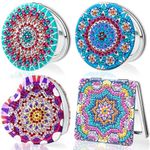 egjxal 4Pcs Diamond Painting Compact Mirrors, DIY Pocket Makeup Mirror with Diamond Art Painting Cover, Portable Travel Handheld Folding Small Mirror Crafts Gifts for Kids Women Girls(Mandala 3)