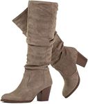 RF ROOM OF FASHION Women's Stacked Heel Slouchy Knee High Boots (Regular Fit) (TAUPE, Size 9)