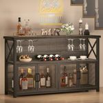 LVB Wine Bar Cabinet, Industrial Coffee Bar Cabinet for Liquor and Glasses, Modern Sideboard Buffet with Storage Rack, Rustic Liquor Home Bar for Kitchen Dining Living Room, Dark Gray Oak, 47 Inch