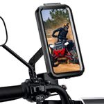 YELLOWFIN Fully Waterproof Mirror Mount Mobile Phone Holder with 360° Rotation for Bike | Motorcycle | Scooter Ideal for Maps and GPS Navigation (M18L-B2 Black)