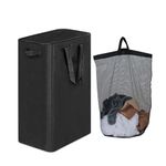 iEGrow Slim Laundry Basket 75L, Washing Basket with Removable and Washable Inner Bag, Narrow Laundry Hamper for Bedroom Laundry Room Bathroom (Black)