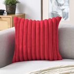 Volcanics Pack of 1 Double-Sided Christmas Faux Fur Plush Decorative Throw Pillow Covers 18x18 Inches Soft Fluffy Striped Couch Pillow Cases, Red