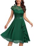 MIUSOL Women's Vintage Lace Contrast Chiffon Ruffles Classy Party Flared Swing Dress (Small, Dark Green)