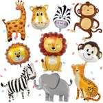 Jungle Safari Animal Balloons Decorations - 10pieces Safari Balloons Includes Deer Lion Monkey Zebra Elephant Leopard Giraffe Foil Balloons for Kids Jungle Safari Animal Theme Party Decoration