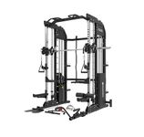 GF All-in-One Functional Smith Trainer Premium X6 – 3-in-1 Dual Pulley System, Smith Machine & Rack Combo with Dual 198LB Weight Stacks, Leg Press & Seat Attachments, Safety Lock System