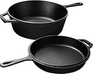 KICHLY 3L/3.2 Quart Pre Seasoned Cast Iron Pan - Dutch Oven Pot with Lid - Dual Function Cast Iron Skillet -10.25 Inch (26 cm)