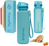 Hydracy Water Bottle with Time Marker - 500 ml 17 Oz BPA Free Water Bottle - Leak Proof & No Sweat Gym Bottle with Fruit Infuser Strainer - Ideal Gift for Fitness or Sports & Outdoors - Aqua Blue