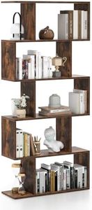 Giantex 5-Tier Bookshelf, Geometric S-Shaped Bookcase w/Anti-Toppling Device, Freestanding Industrial Decorative Display Shelf, Storage Shelving for Living Room Home Office (Rustic Brown)