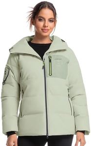 Jsslaik Women's Insulated Jacket Windproof Waterproof Thermal Hooded Ski Snowboard Coat with Reflective Strips and Multiple Pockets, Light Green, M