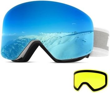 Meeloog Interchangeable Magnetic Ski Snowboard Goggles Anti Fog Eyewear | Frameless Design Fits Over Glasses, Quick Change UV400 Dual Lens, Helmet Gear for Men Women Youth Outdoor Winter Snow Sports