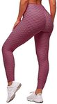 Memoryee Women's Honeycomb Waffle Leggings Ruched Butt Lift High Waisted Chic Sport Tummy Control Plus Size Workout Gym Yoga Stretchy Pants/Bean Paste/L