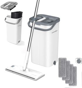 FurnitureXtra Mop and Bucket Set. Microfibre Flat Mop for Wet & Dry with Stainless Steel Handle, Twin Chamber Bucket Suitable for All Floor