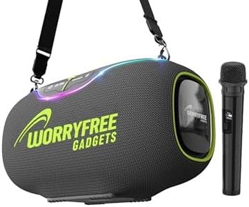 350W Portable Wireless Bluetooth Speaker with Handle, Microphone, 5.3 Bluetooth Connectivity, 24H Playtime, RGB Lights, USB-C, TWS Pairing, Karaoke Fun (Gray)