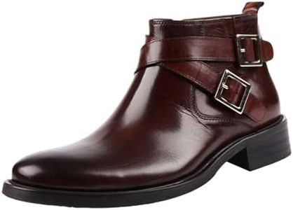 Keilinia Men's High Chelsea Boots Leather Dress Oxfords,Buckle Strap Side Zip Casual Business Work Chukka Short Ankle Booties (8.5,Brown,8.5)