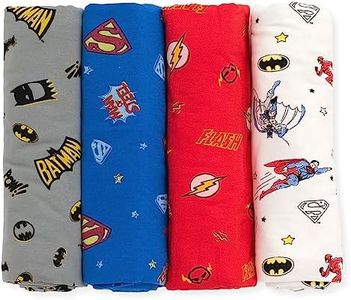 DC Comics Justice League Baby - Paquete de 4 mantas para recién nacidos, tallas (OS), Batman/Superman/The Flash, talla única