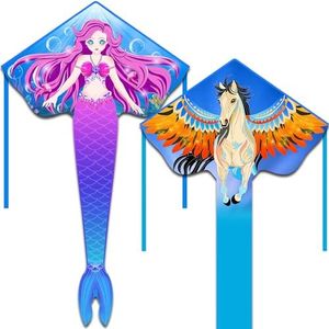 HONBO Mermaid & Pegasus Beginner Kite for Kids & Adults, Easy to Fly Delta Kite