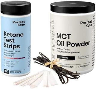 Perfect Keto MCT Oil Powder Vanilla (30 Servings) + Ketone Test Strips Kit (100 ct) – Keto Energy Support & Ketosis Monitoring Bundle