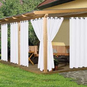 HolidayIdeas Outdoor Curtains for Patio Waterproof, 6 Panels - 54x95 Inches - Weatherproof Privacy Outsides Curtains for Cabana Porch Pergola, Sunlight & UV Blocking (White, Grommet Top)