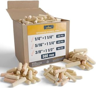 ALBO Wooden Dowel Pins 500 Pack Assorted Sizes 1/4 + 5/16 + 3/8 inch Fluted Wood Dowels Rods Hardwood Crafts Dowel Pegs