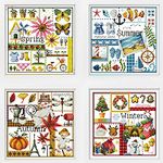 4 Pack Cross Stitch Kits, Awesocrafts Four Seasons Easy Patterns Cross Stitching Embroidery Kit Supplies, Counted (Four Seasons, Counted)