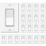 [20 Pack] BESTTEN Single Pole Decorator Wall Light Switch with Wallplate, 15A 120/277V, On/Off Rocker Paddle Interrupter, cUL Listed, White