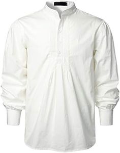 VATPAVE Mens Henley Pirate Shirts Gothic Victorian Long Sleeve Dress Shirts Cosplay Costume Tops Large White