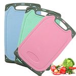 BOCHION Chopping Board Set, 3 Pcs BPA Free Kitchen Thick Plastic Cutting Boards, with Non-Slip Feet and Deep Drip Juice Groove, Hanging Hole, Large Chopping Boards for Fruits, Vegetables, Meats.