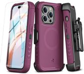 M MYBAT PRO Maverick Series iPhone 15 Pro Max Case with Belt Clip Holster,[Compatible with Magsafe] w/Screen Protector,Anti-Drop,Shockproof,with 360°Rotating Kickstand,Heavy Duty Protection Plum