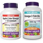 Webber Naturals Apple Cider Vinegar with Chromium & Omega-3 Fish Oil 1,000 mg, 210 Softgels, Supports Cardiovascular Health and Brain Function