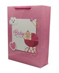 Arrow Paper Products Love Basket Baby Shower Paper Gift Bags for Return Gift, Small Presents, Pack of 10 (Pink, 20.32 x 7.62x 27.94 cm)