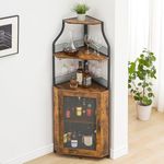 Amyove Corner Wine Bar Rack Cabinet with Detachable Wine Rack, Bar Cabinet with Glass Holder, Small Sideboard and Buffet Cabinet with Mesh Door,‎Retro Brown