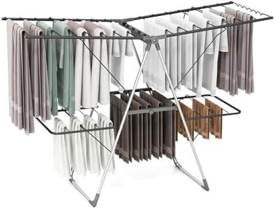 RELAX4LIFE Folding Clothes Drying Rack, Collapsible 2-Level Clothes Airer Drying Horse with 33 Drying Rails, Height Adjustable Wings and Sock Clips, Stainless Steel Laundry Dryer Hanger (Silver+Grey)