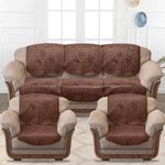 Cloth Fusion Italian Velvet Sofa Cover 5 Seater | Embossed Floral Sofa Cover 3 Seater and 2 Seater |10 Piece (3+1+1), Brown