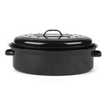 Russell Hobbs CW11491 Enamel Roasting Tin – Self-Basting Roaster With Lid, Deep Oval Casserole Dish, Steel Covered Roaster Pot for Meat, Chicken, Oven Safe to 230°C, Family Size, Durable Steel, 36cm