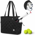 KAVIGOR Tennis Tote Bag with Shoe Compartment - Extra-Large Quilted Pickleball Bag Holds 2-4 Rackets, Water-Resistant & Lightweight for Men & Women