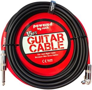 Powered By Rock 15ft Guitar Cable for Electric Guitar & Bass - Crystal Clear Instrument Cable & Tangle Free - 1/4 Inch Male to Male Inputs with a Right Angle Jack On One End to Secure Your Amp Cord