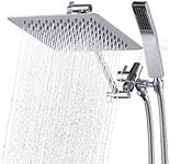 G-Promise All Metal Shower Head with 71 Inch Hose, 10 Inch Square Rain Shower Head with Handheld Spray Combo, Stainless Steels Extra Long Hose, 3-Way Diverter, Height-Adjustable Extension Arm (Chrome)