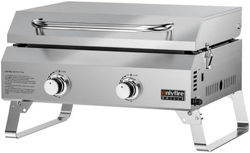 ONLYFIRE GRILLS Tabletop Gas Griddle with Foldable Legs, 2-Burner BBQ Propane Flat Top Griddle, Portable Gas Stove for Outdoor Cooking Patio Party Camping Tailgating RV, Stainless Steel, GS318
